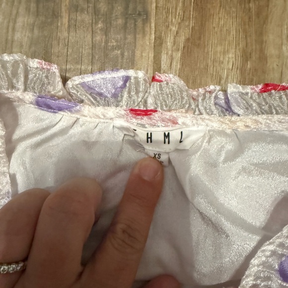 THML Colorful Heart Puff Sleeve Tie Front Top - Picture 3 of 4